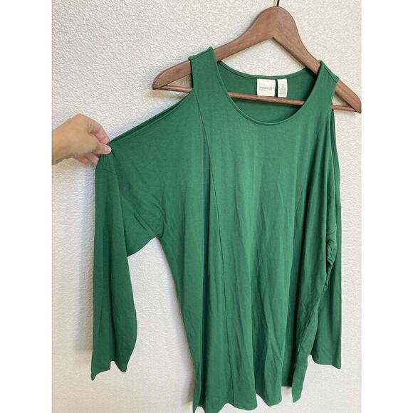 Chicos zenergy green cold shoulder tunic long sleeve casual athletic size 2 - Picture 2 of 5
